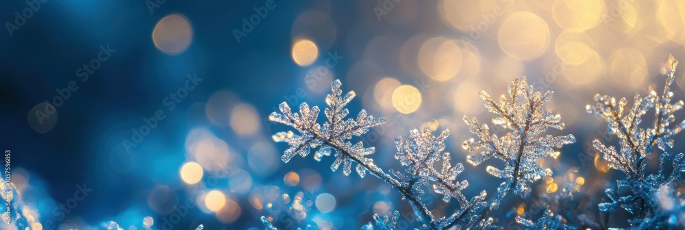 Aufkleber glistening snowflakes create a mesmerizing display against a dreamy blue backdrop, capturing the ess