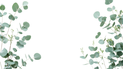Delicate eucalyptus and plant design, frame creating border for wedding decoration, green leaves isolated with botanical grace, elegant foliage in natural flow