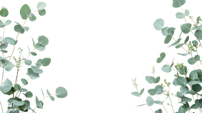 Delicate eucalyptus and plant design, frame creating border for wedding decoration, green leaves isolated with botanical grace, elegant foliage in natural flow