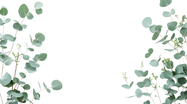 Delicate eucalyptus and plant design, frame creating border for wedding decoration, green leaves isolated with botanical grace, elegant foliage in natural flow
