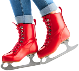 Poised woman on ice path, skating legs isolated in footwear stance, sport shoe meeting rink and winter surface, graceful athletic elegant motion