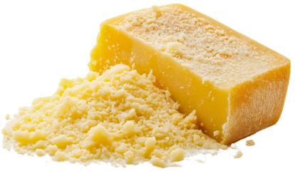 Rich parmesan and cheese wedge, isolated dairy showing gourmet texture, hard traditional product freshly grated, food bearing aged artisanal crystalline character