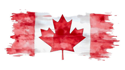 Expressive flag of canada, watercolor through country view, national banner with maple motif, grunge touched leaf with patriotic bold spirit isolated