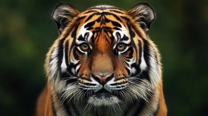 A close-up portrait of a tiger showcasing its striking features and intense gaze.