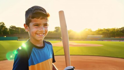 Teenaged Indian boy with a cricket bat and a bright grin. Video - Powered by Adobe