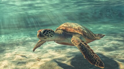 Obraz premium Sea Turtle Swimming Underwater