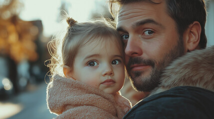 Obraz premium close-up of a father holding his young daughter. Their faces are close together