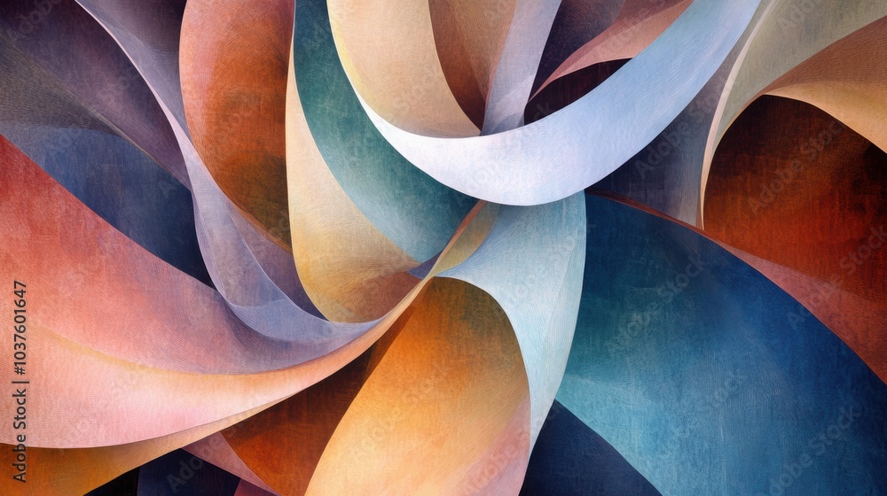 Poster An array of abstract shapes evokes the essence of gift boxes and ribbons, forming a lively and colorful design. Generative AI