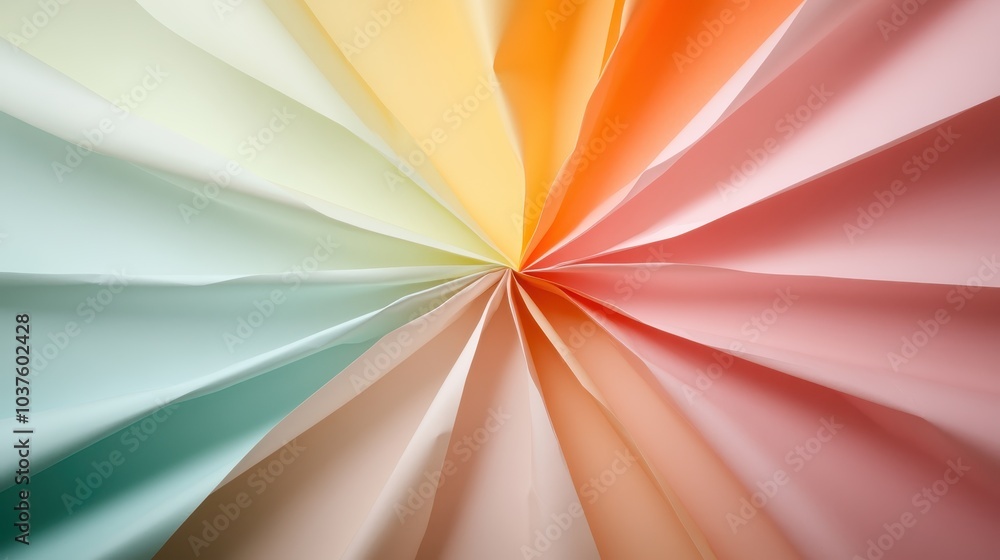 Poster a visually striking image of a colorful paper fan displaying a swirling pattern, with shades of gree