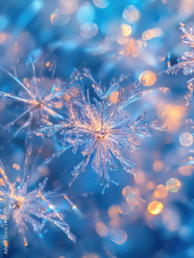 Poster intricate snowflakes sparkle as they catch the light, creating a mesmerizing display of winter beaut