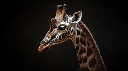 Obraz premium A giraffe is standing in front of a black background