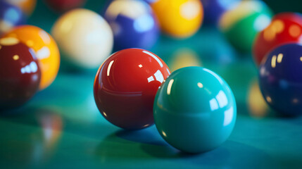 Snooker billiard and ball table with closeup sport hobby and game entertainment leisure cue, tournament pocket with playing recreational match