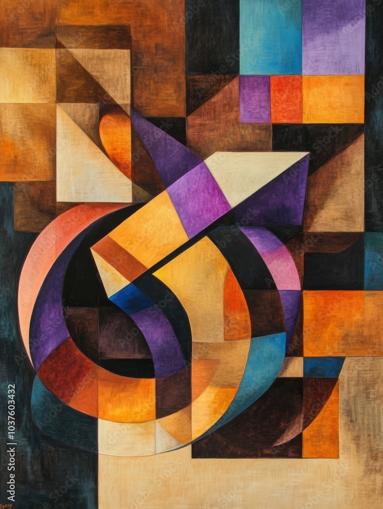 Poster an arrangement of vibrant shapes reminiscent of gift boxes, ribbons, and bows unfolds with a lively 