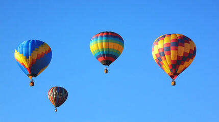 Naklejka premium A group of hot air balloons rising into a clear blue sky.