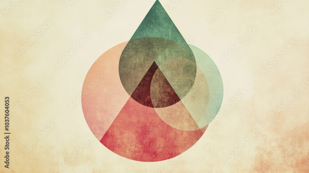 Aufkleber geometric shapes like circles and triangles blend seamlessly on a muted pastel backdrop, forming an 