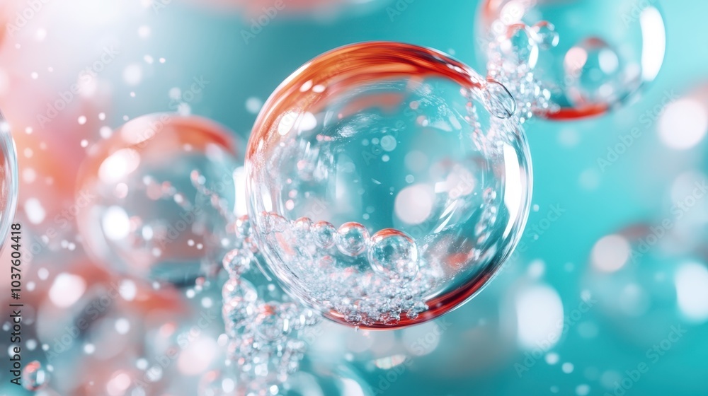 Poster a mesmerizing focus on abstract bubbles in shades of red and clear, fluidly moving against a blurred