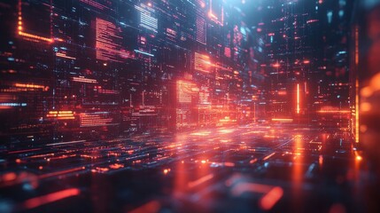 Fototapeta premium Exploring the depths of digital reality a vivid journey through a futuristic cybernetic landscape of light and data flow