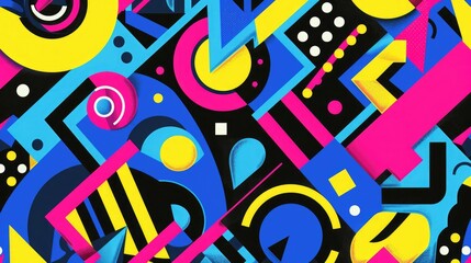 Fototapeta premium Art style illustration with colorful geometric shapes and dynamic patterns