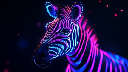 Fototapeta premium Artistic neon zebra glowing in vivid vibrant hues picture