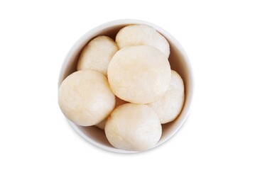 Rice balls in a white bowl on a white isolated background
