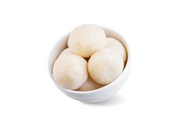 Rice balls in a white bowl on a white isolated background