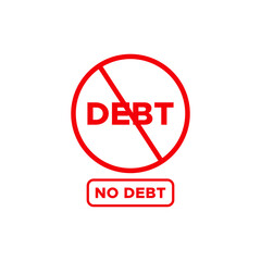 Debt word no debt with  rejected sign circular shape vector illustration 