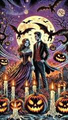 Obraz premium The Lovers Tarot Card Halloween Edition 