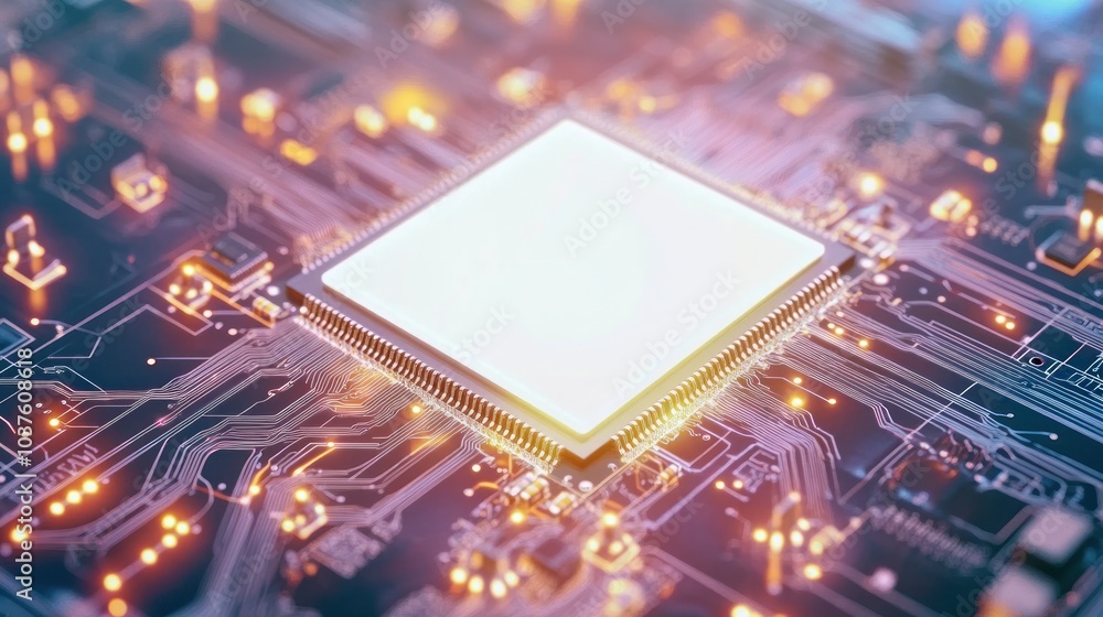 Poster close-up of a microchip on a circuit board