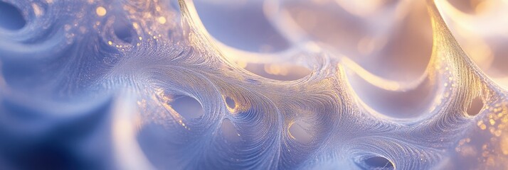 Obraz premium Delicate frost patterns intertwine in a captivating abstract display, showcasing a blend of icy textures and soft hues. Generative AI