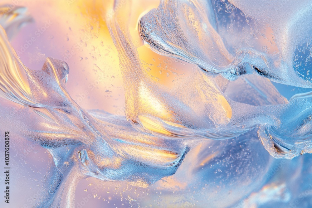 Leinwandbilder Delicate frosty patterns intertwine, showcasing a blend of cool and warm colors under soft morning light, creating a tranquil atmosphere. Generative AI