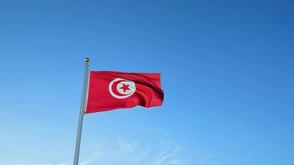 Tunisia flag fluttering against a blue sky Video