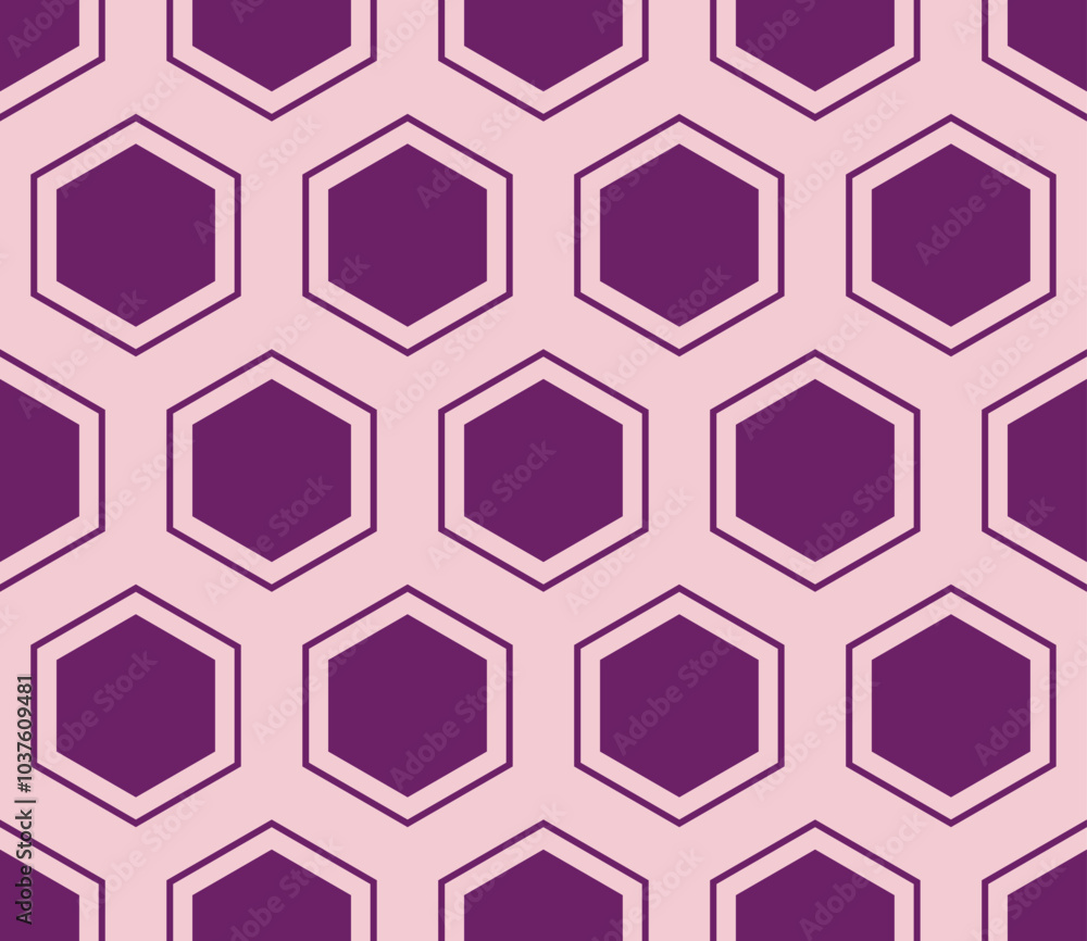 Poster minimal geometric background. purple color on matching background. hexagon mosaic cells with padding
