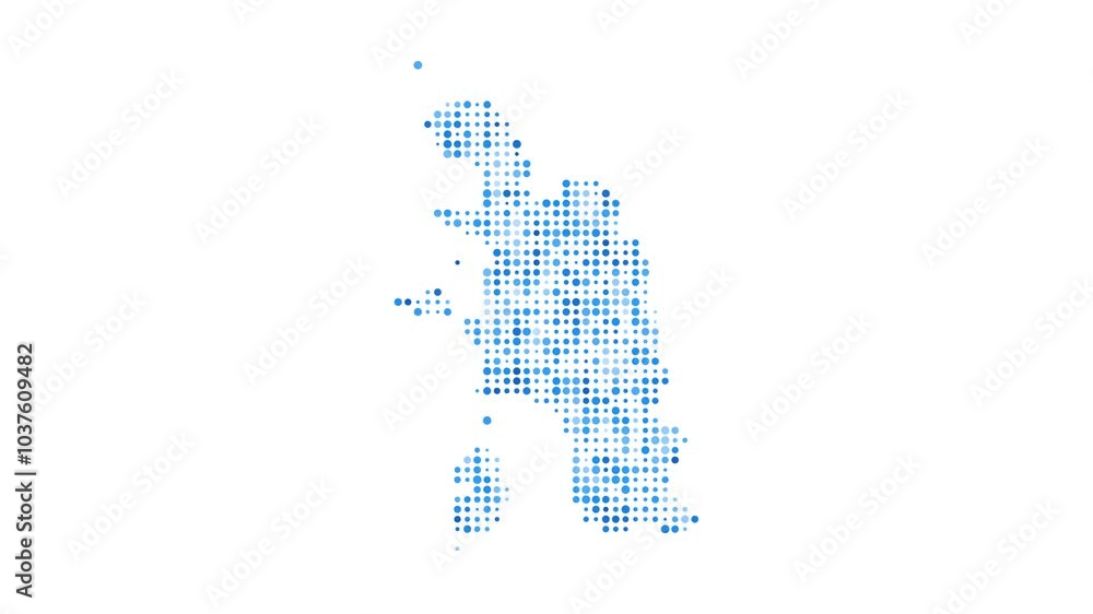 Poster pangkor island dotted digital map. map of pangkor island with pulsating colored circles. shape fille
