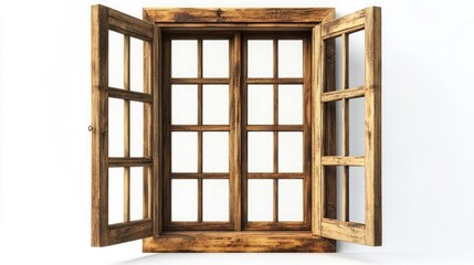 Open Wooden Window with White Background