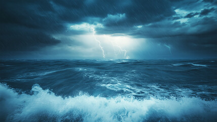 Fototapeta premium 海上に広がる雷雨