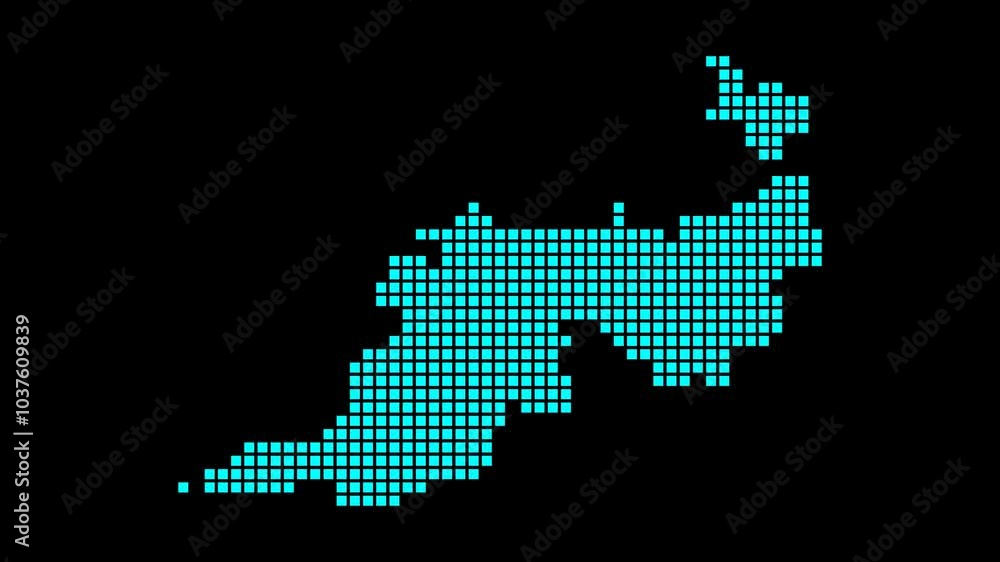 Poster guana island digital map. map of guana island in dotted style. border shape filled with rectangles. 