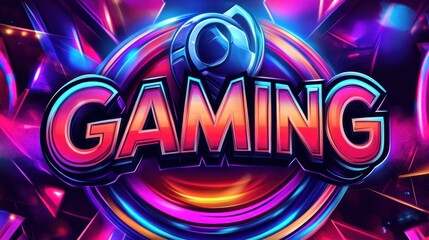Vibrant Gaming Logo with Neon Colors and Futuristic Design Elements in a Dynamic Setting