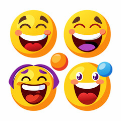 A set of four cheerful emojis, each with a unique expression and design, perfect for adding a touch of fun and humor to your projects. These vibrant and engaging emoticons are ideal for social apps.