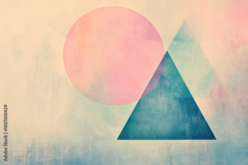 Poster Colorful overlapping circles and triangles create a harmonious abstract composition, evoking a sense of tranquility and artistry in pastels. Generative AI