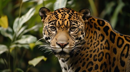 Jaguar Portrait in Rainforest