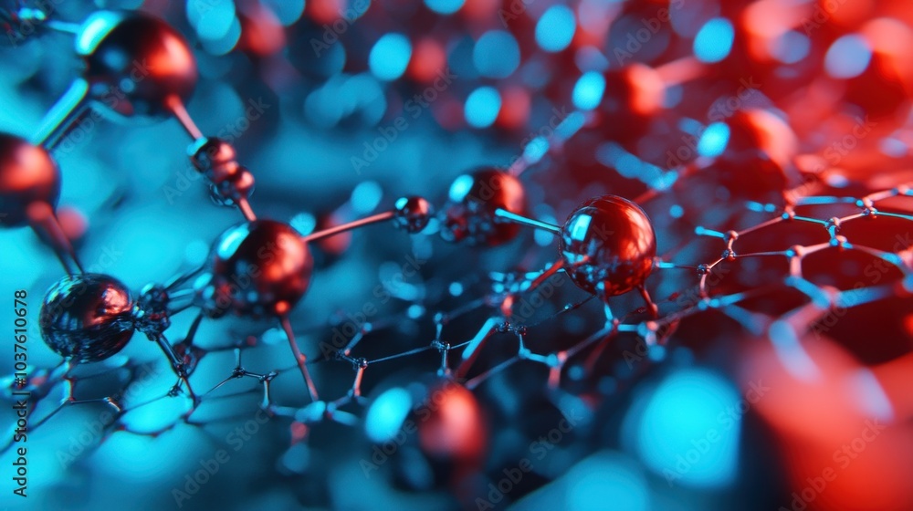 Poster abstract representation of molecular structures with vibrant colors.