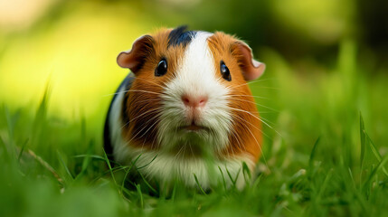 Adorable guinea pig exploring rodent world with cute pet charm. Animal adventures showcasing small funny little moments in natural setting