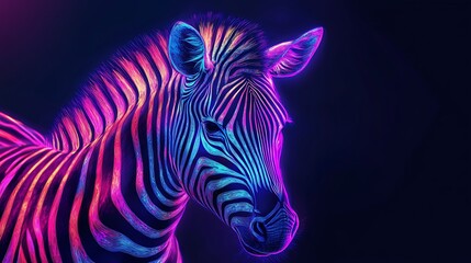 Fototapeta premium Energetic zebra illustration glowing in bold neon colors image