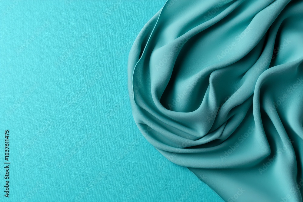 Poster elegantly draped teal fabric forms gentle folds, creating a captivating display of texture and depth