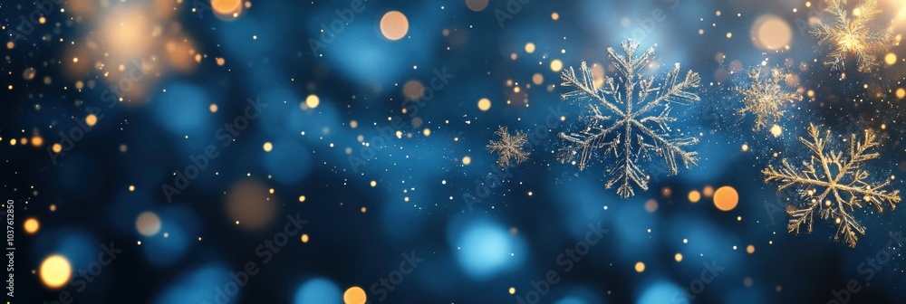 Poster delicate snowflakes create an enchanting display in the dark night, sparkling amidst a background of