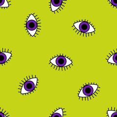 Cartoon Halloween monsters eyes seamless autumn pattern for wrapping paper