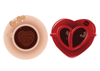 Set of cute cups, top view. Vector illustration isolated on white background.