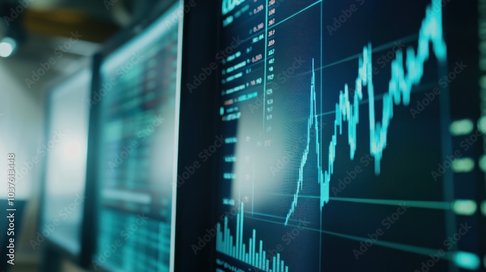 Poster financial data visualization on a computer screen