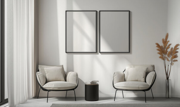 Nowoczesny salon z rama na plakat na ścianie - mockup