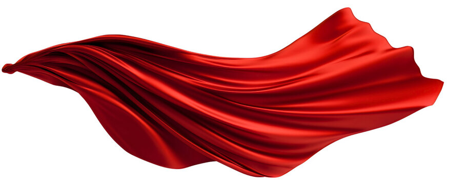 Majestic superhero in flowing costume with dramatic cape in red, isolated cloak of fabric silk satin showing superpower presence